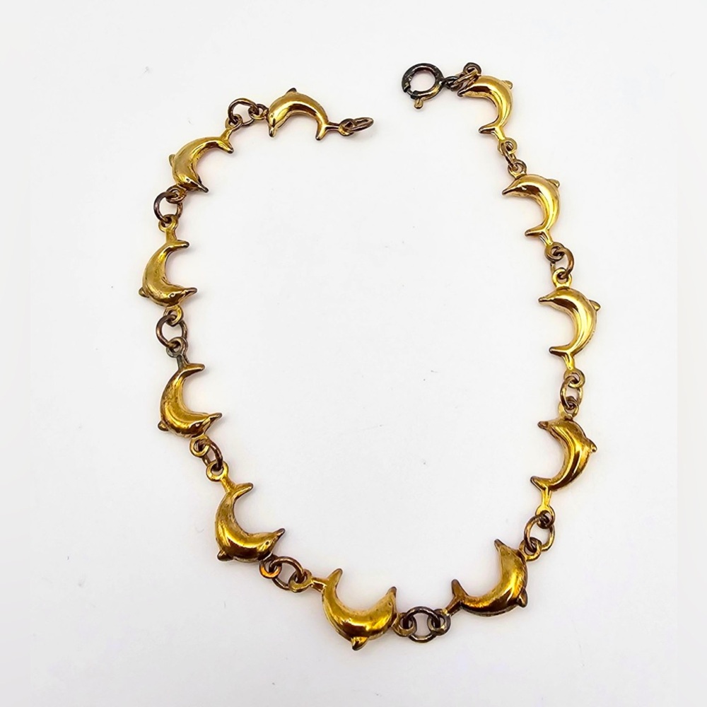 24K Gold Over Sterling Silver Dolphin Bracelet 3.6 G